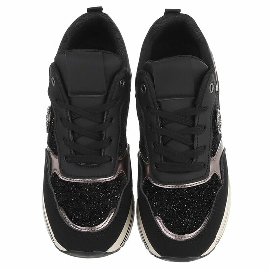 Zwarte sneakers met plateauzool en glitteraccenten-Ursula