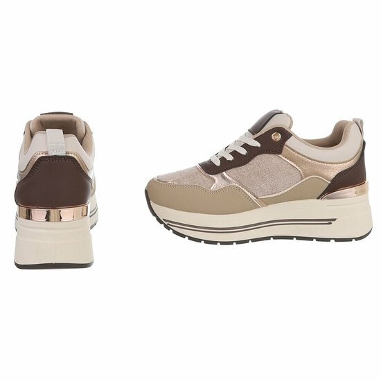 Kaki sneakers met plateauzool en glitteraccenten-Ursula