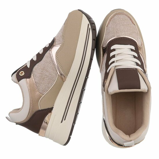 Kaki sneakers met plateauzool en glitteraccenten-Ursula