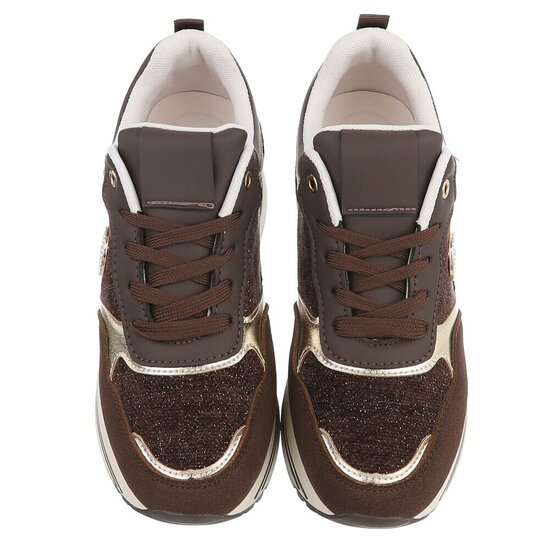 Bruine sneakers met plateauzool en glitteraccenten-Ursula