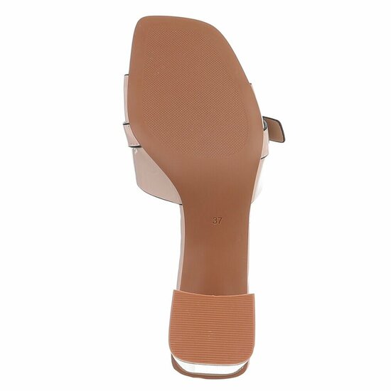 Elegante beige muiltjes met gesp en blokhak-Lucy