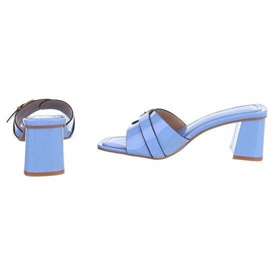 Elegante blauwe muiltjes met gesp en blokhak-Lucy