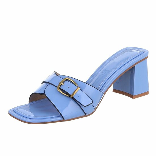 Elegante blauwe muiltjes met gesp en blokhak-Lucy