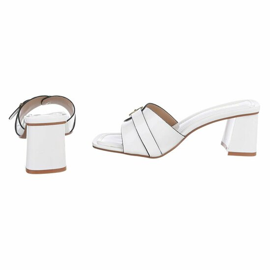 Elegante witte muiltjes met gesp en blokhak-Lucy