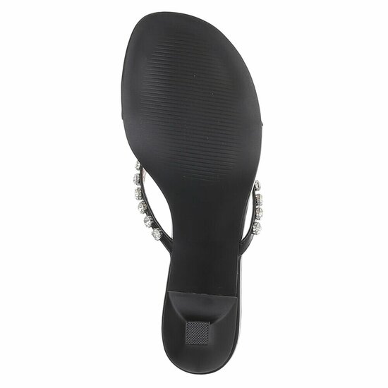 Zwarte teenslippers met strass en elegante hak-Orea