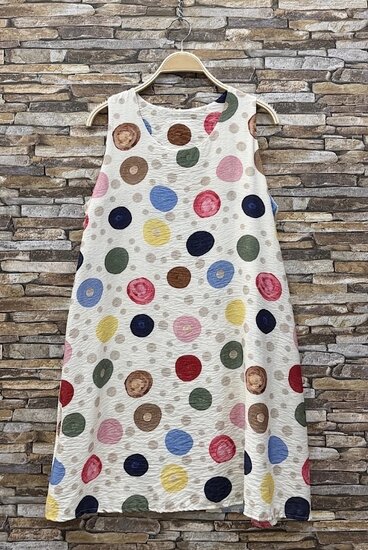 Witte viscose jurk met kleurrijke stippenprint