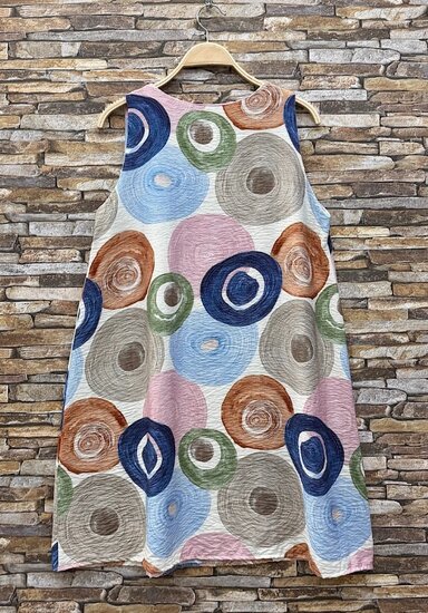 Witte viscose jurk met artistieke cirkelprint