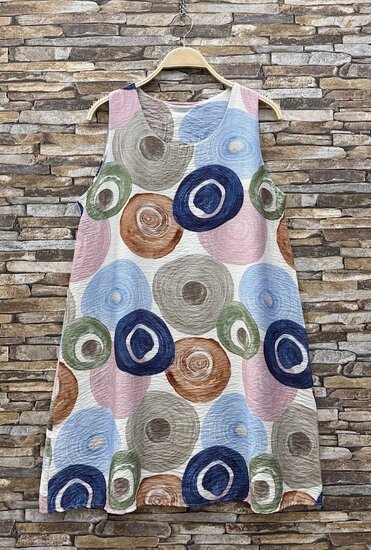 Witte viscose jurk met artistieke cirkelprint