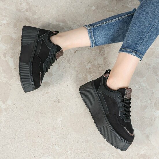 Zwarte plateau sneakers met metallic details-Radon