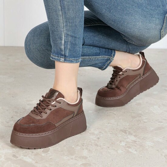 Bruine plateau sneakers met metallic details-Radon