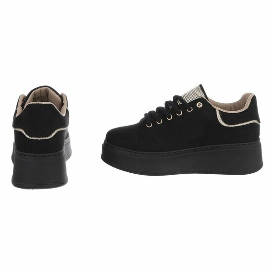 Zwarte sneakers met strassdetails en plateauzool-Marcy