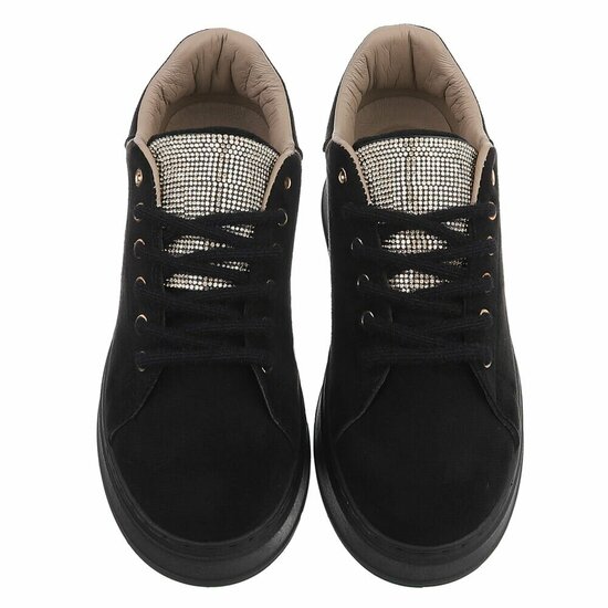 Zwarte sneakers met strassdetails en plateauzool-Marcy