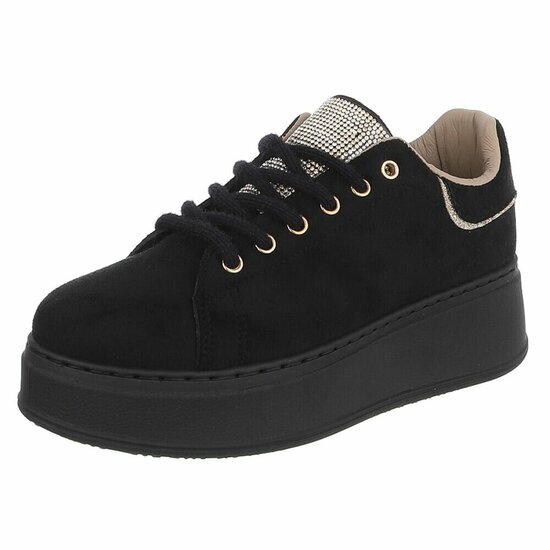 Zwarte sneakers met strassdetails en plateauzool-Marcy