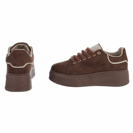 Bruine sneakers met strassdetails en plateauzool-Marcy