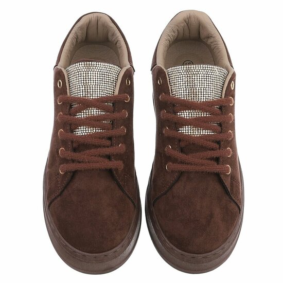Bruine sneakers met strassdetails en plateauzool-Marcy