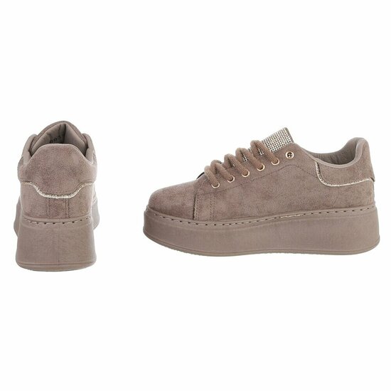 Kaki sneakers met strassdetails en plateauzool-Marcy