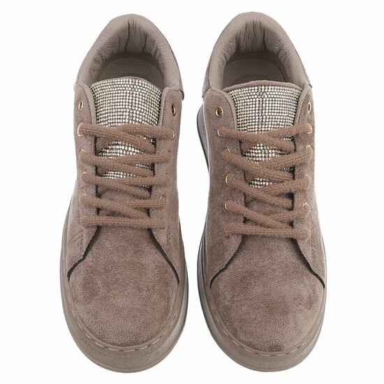 Kaki sneakers met strassdetails en plateauzool-Marcy