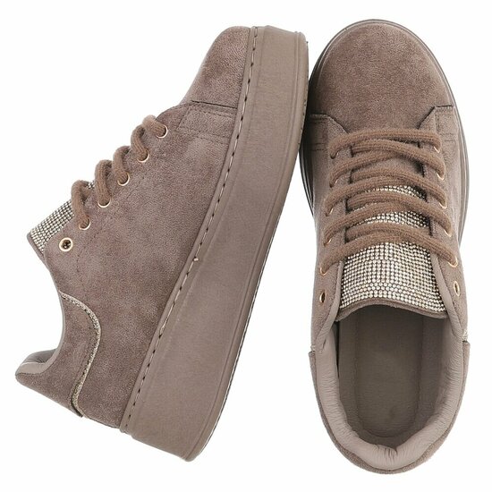 Kaki sneakers met strassdetails en plateauzool-Marcy