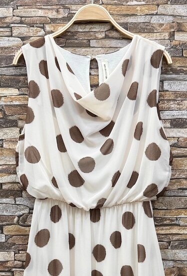 Cream midi jurk met stippen en watervalhals  SOLD OUT