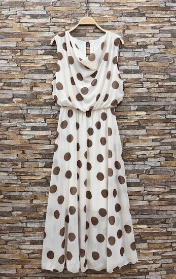 Cream midi jurk met stippen en watervalhals  SOLD OUT