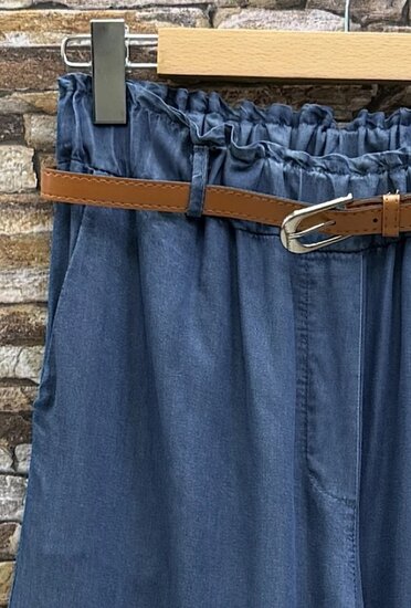 Donkerblauwe palazzo broek in lyocell denim met riem