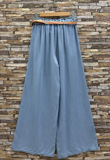 Lichtblauwe palazzo broek in lyocell denim met riem