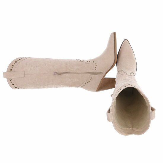 Beige westernlaarzen met borduursel en studs-Paloma