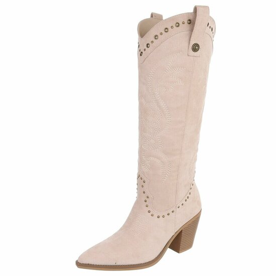 Beige westernlaarzen met borduursel en studs-Paloma