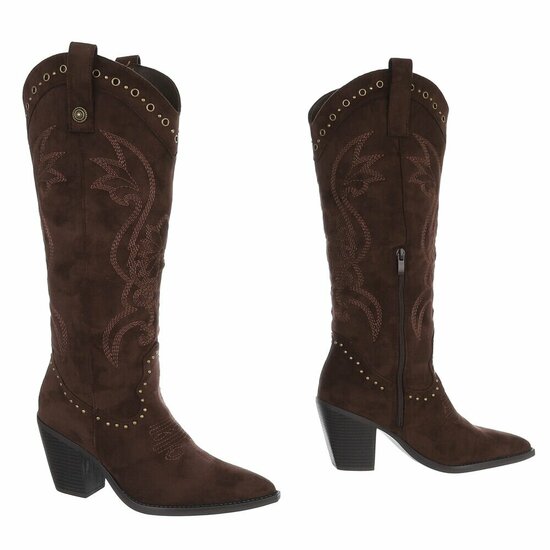 Bruine westernlaarzen met borduursel en studs-Paloma