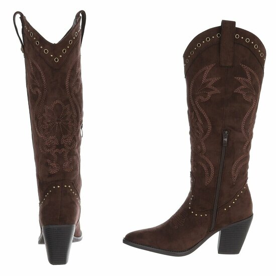 Bruine westernlaarzen met borduursel en studs-Paloma