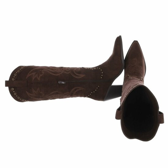 Bruine westernlaarzen met borduursel en studs-Paloma