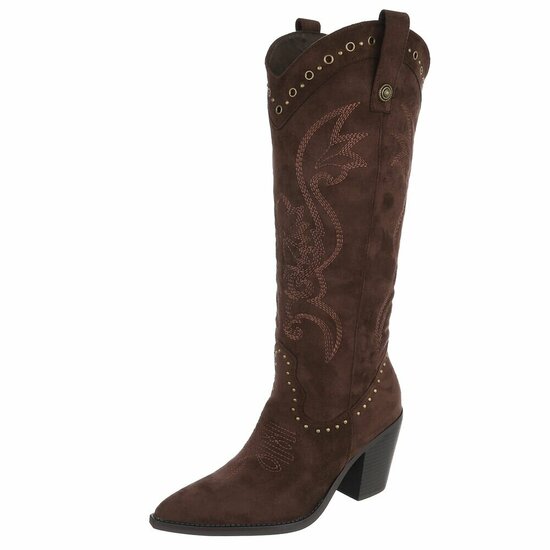 Bruine westernlaarzen met borduursel en studs-Paloma