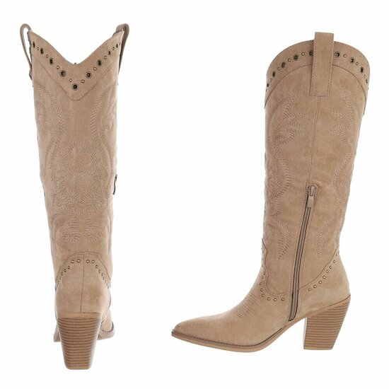 Kaki bruine westernlaarzen met borduursel en studs-Paloma