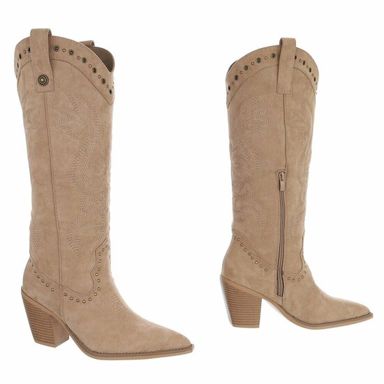 Kaki bruine westernlaarzen met borduursel en studs-Paloma