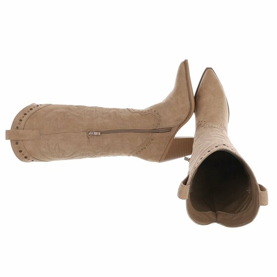 Kaki bruine westernlaarzen met borduursel en studs-Paloma