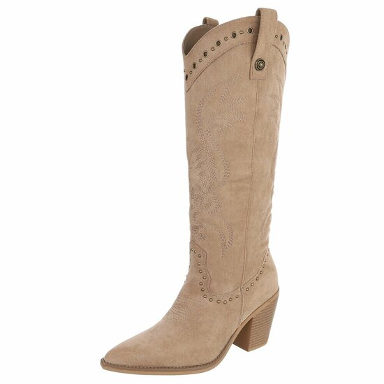 Kaki bruine westernlaarzen met borduursel en studs-Paloma