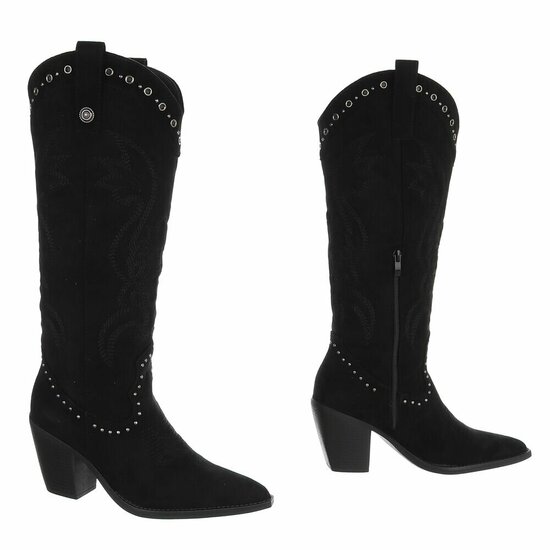 Zwarte westernlaarzen met borduursel en studs-Paloma