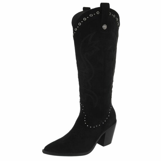 Zwarte westernlaarzen met borduursel en studs-Paloma