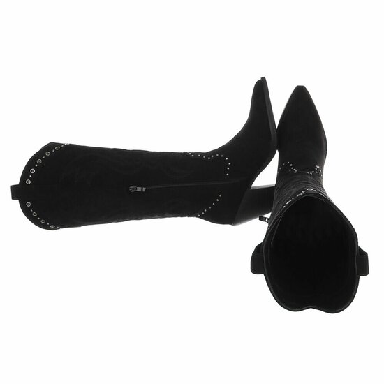 Zwarte westernlaarzen met borduursel en studs-Paloma