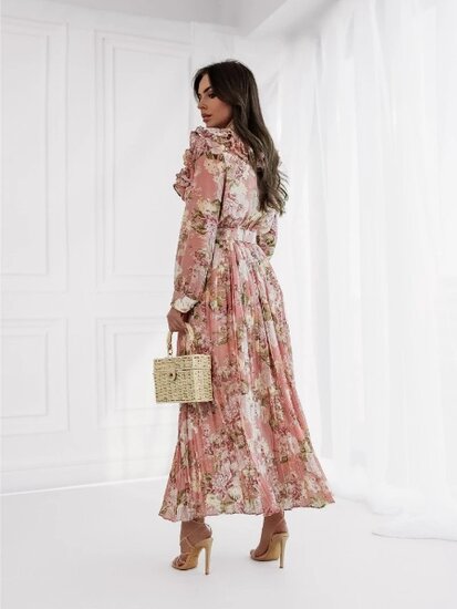 Elegante roze maxi jurk met bloemenprint