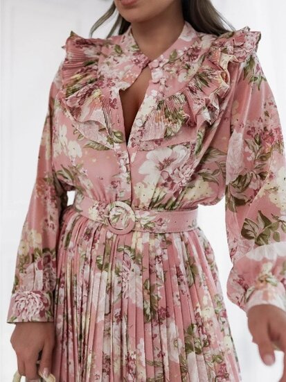 Elegante roze maxi jurk met bloemenprint