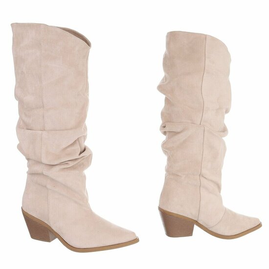 Beige suède cowboylaarzen met geplooide schacht-Darcy