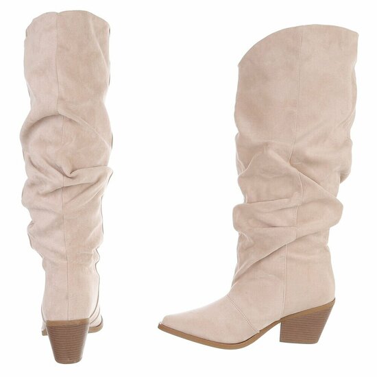 Beige suède cowboylaarzen met geplooide schacht-Darcy