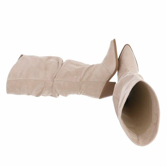 Beige suède cowboylaarzen met geplooide schacht-Darcy