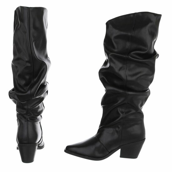 Zwarte cowboylaarzen met geplooide schacht-Darcy