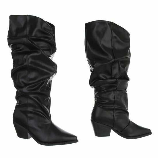 Zwarte cowboylaarzen met geplooide schacht-Darcy