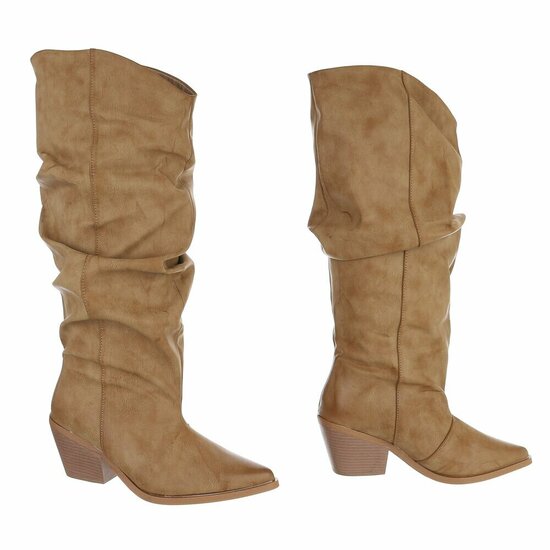 Kaki cowboylaarzen met geplooide schacht-Darcy