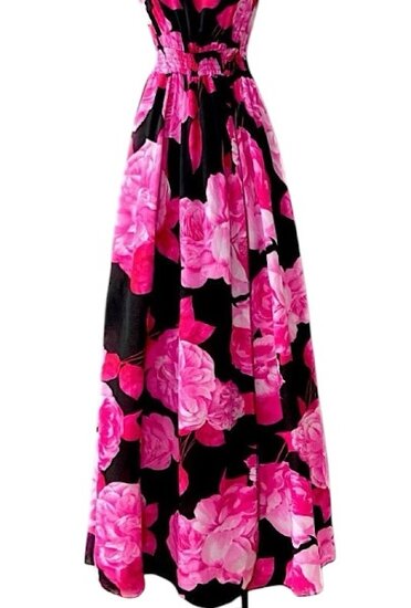 Trendy en chique armloze maxi halterjurk in fuchsia-zwart
