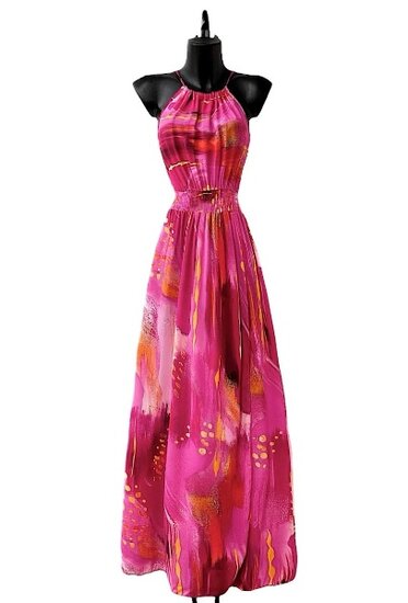 Trendy en chique armloze maxi halterjurk in fuchsia