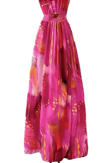 Trendy en chique armloze maxi halterjurk in fuchsia